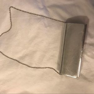 Silver Faux Leather Clutch with Silver Chain